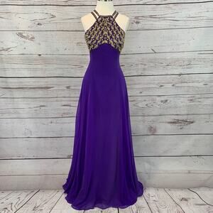 Purple and gold beaded gown